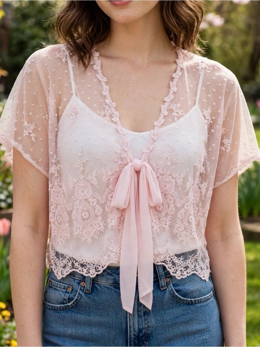 Flora Pink Lace Sheer Cover-Up